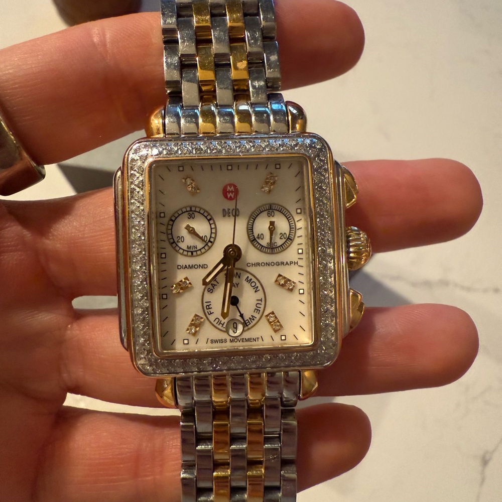 Michele Two Toned with Diamond Deco Watch